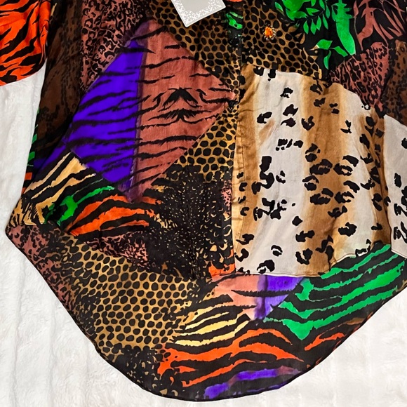 Judith Ann vintage NWT animal print button down hi lo semi sheer Silk blouse, M - Picture 3 of 16